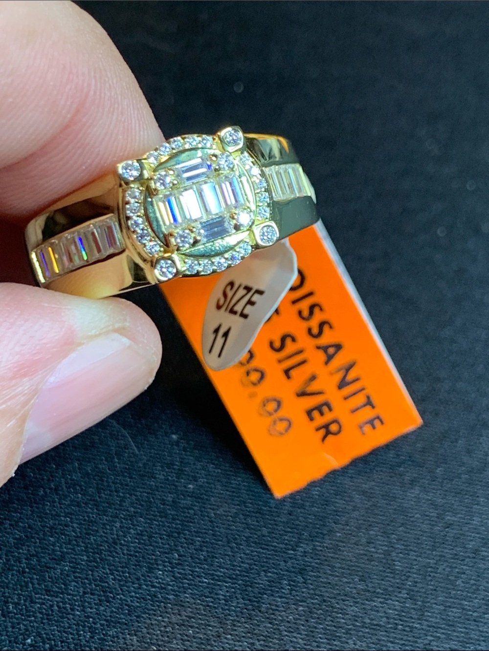 Sterling Silver with 14 kGold plated Mens Ring with 3 ctw of Moissanite diamond